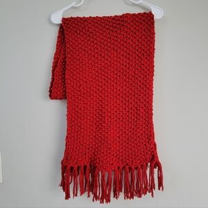 Unbranded Red Open Knit Stretch Wide Scarf Chunky Tassel OS Statement Chic